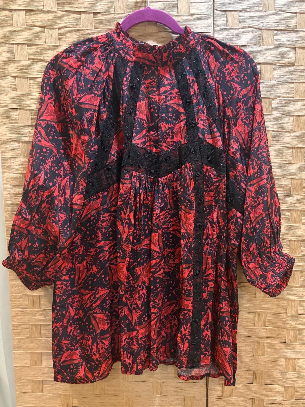 anthropologie bhanuni by jyoti Red And Black Blouse Size L Red Regal Lace - Picture 3 of 9